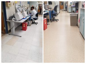 Lab flooring installation before and after